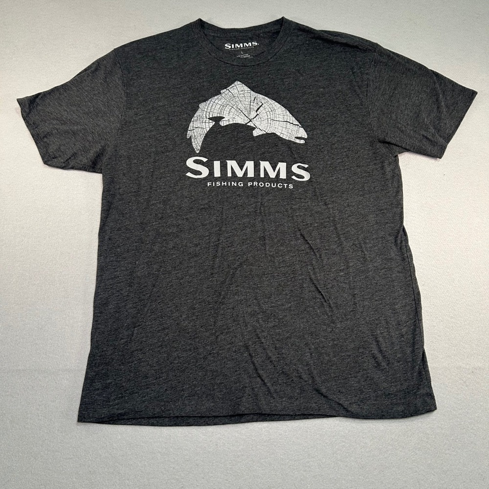 Simms Fishing Products T-Shirt Mens Large Grey Graphic Short Sleeve Cotton Blend
